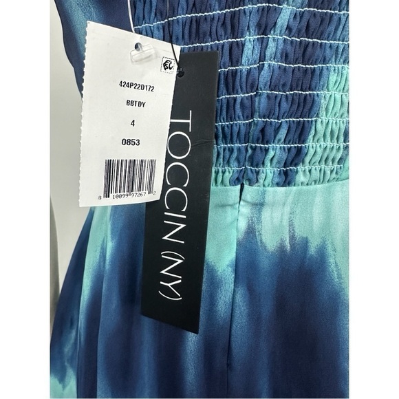 TOCCIN Pleated Faux Wrap Blue Ombre Tye Dye Sarong Halter Mini Dress Size 4 NEW - Picture 8 of 10